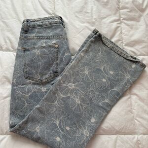 Floral Patterned Blue Jeans